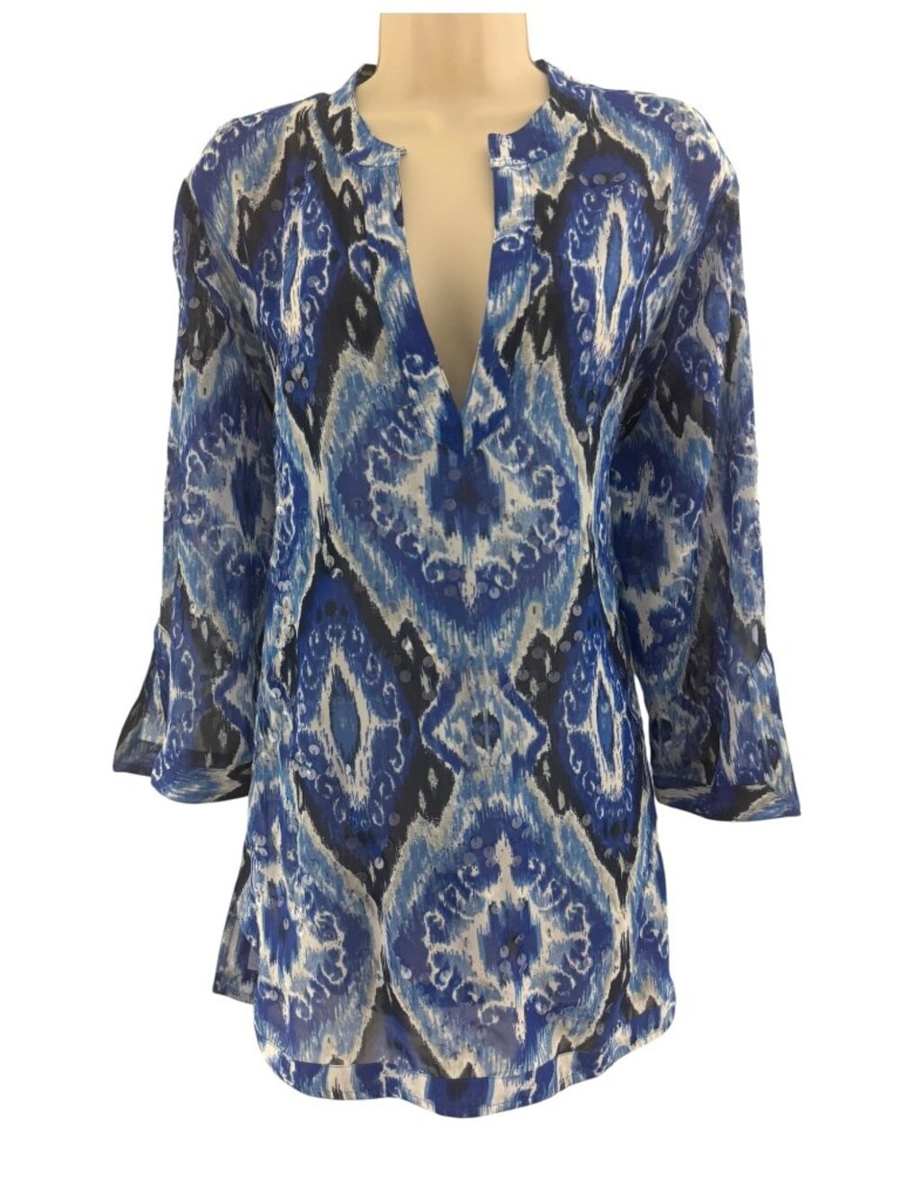 Chico's Size 2 = L/12 Sheer Tunic Top Beach Swimsuit Cover-Up Cruise Vacation